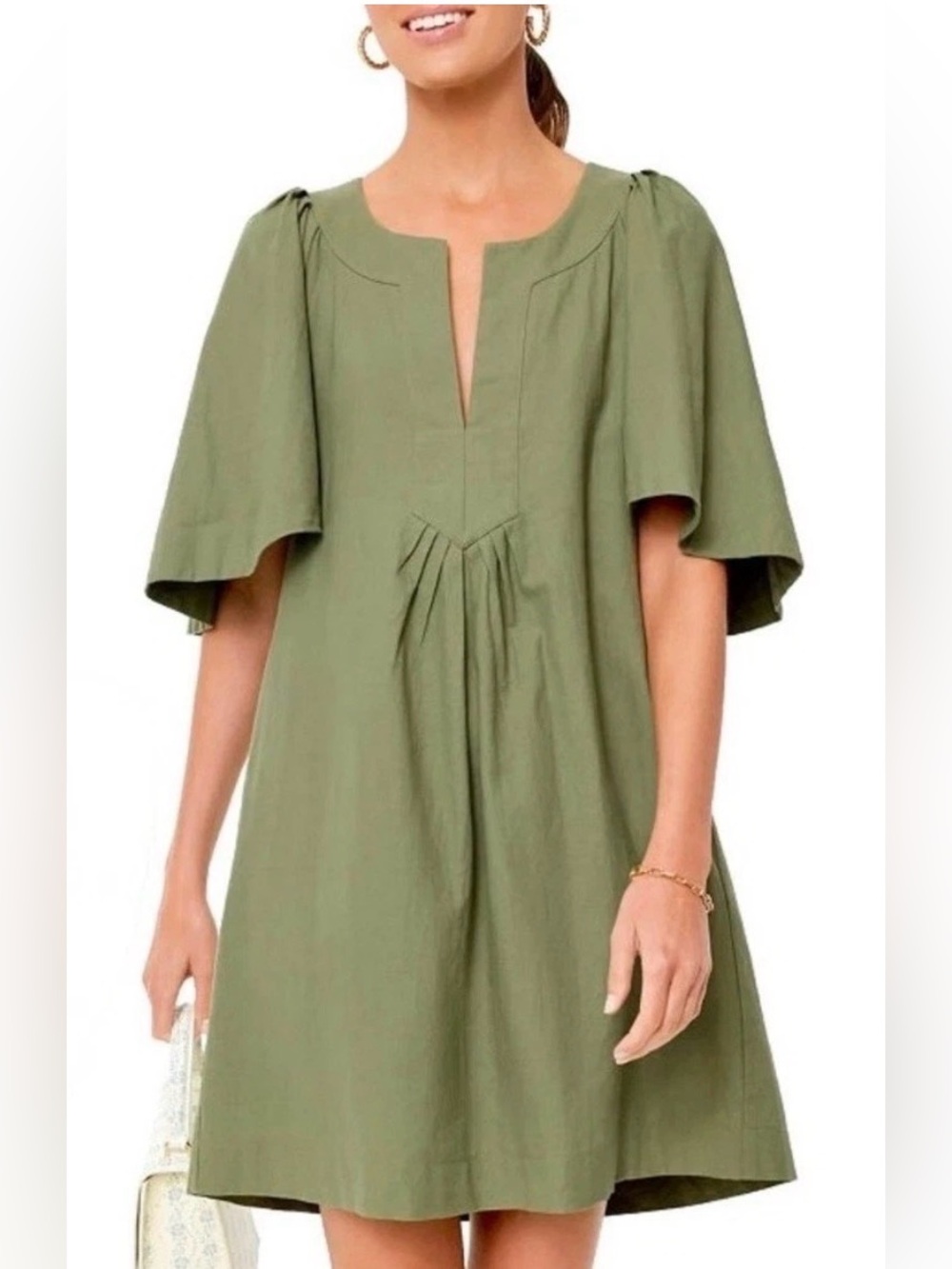 Pomander Place Sage Green Finley Flutter Sleeve Cotton Mini Dress - Size Small